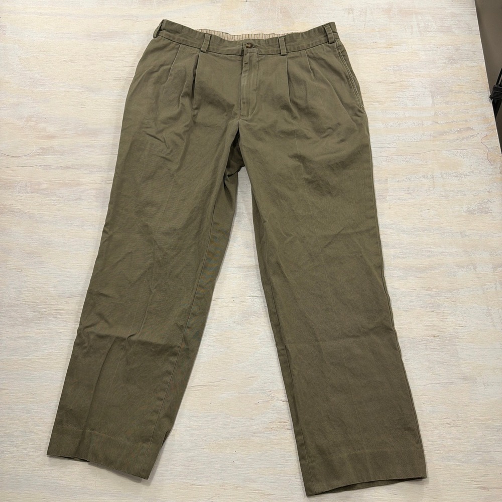 Bills Khakis Pants Pleated Chinos 36 Made in USA Cotton Olive Green Mens